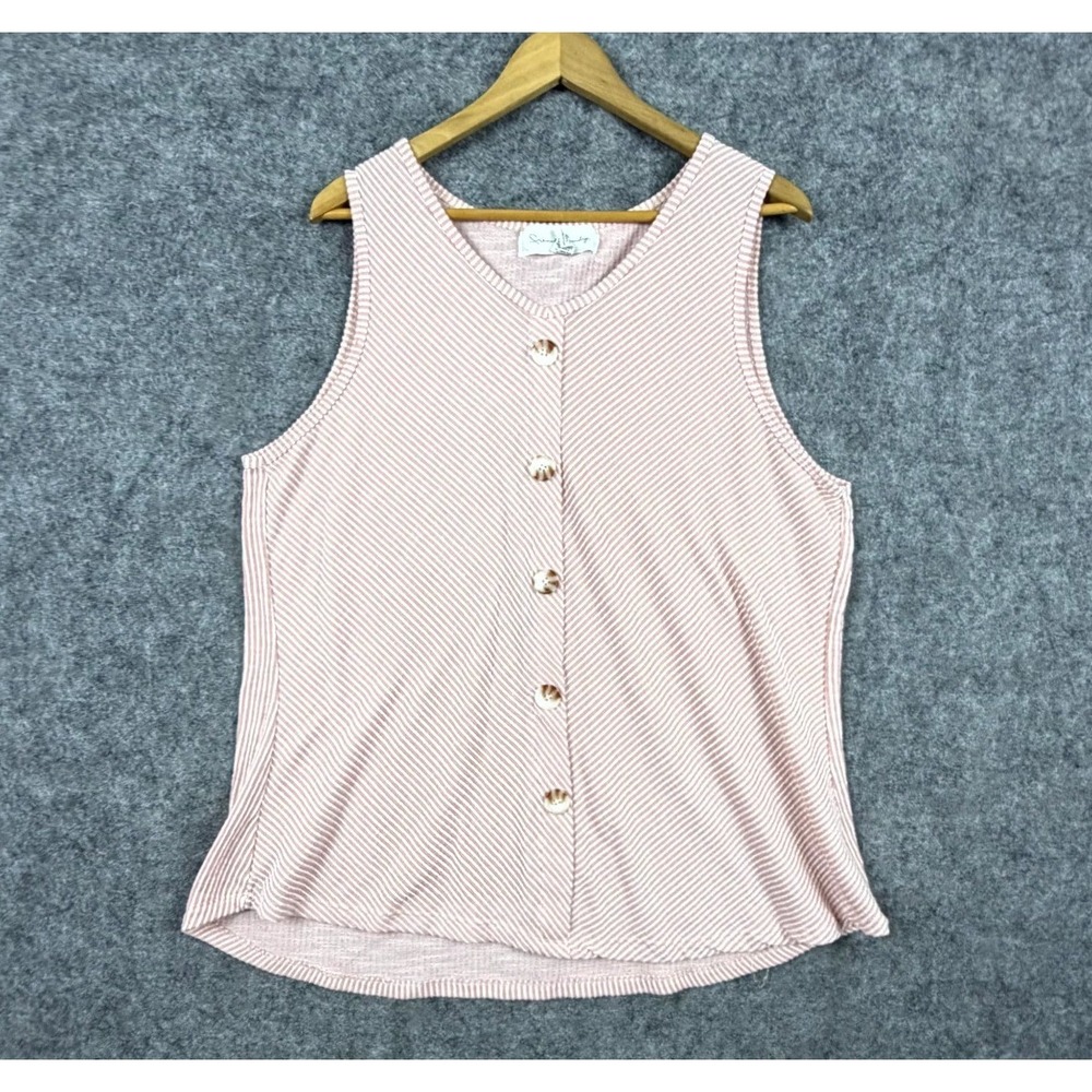 French Laundry Top Womens 3X Pink White Striped Stretch Sleeveless Button Front